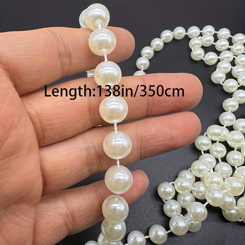 TEMU Cadena de 138 pulgadas de largo, de cuentas de perlas blancas de acrílica, muy adecuada para decoraciones de y fiestas, y proyectos de joyería