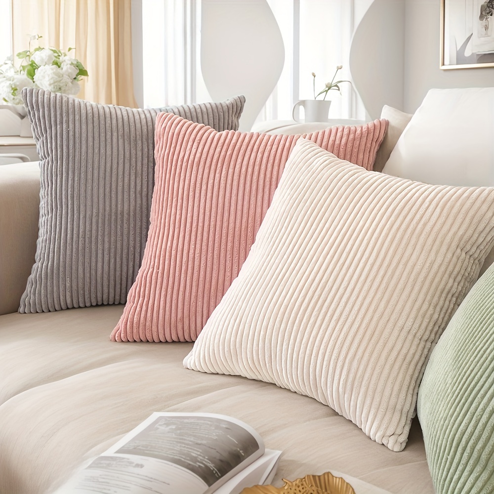 2 bucăți, Huse de pernă decorative cu dungi moi, Pătrate din catifea cordonată crem, 18in*18in, Decorațiuni moderne și confortabile pentru casă, Fără umplutură pentru pernă detalii 1