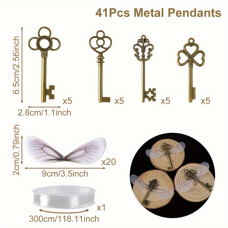 41/81pcs, Metal Key Pendants, With Dragonfly Wings And Crystal String, Christmas Trees Hanging Decor, Christmas Gift Decor, Christmas Home Decorations, For Birthday, Wedding, Festival, , Noel, Navidad