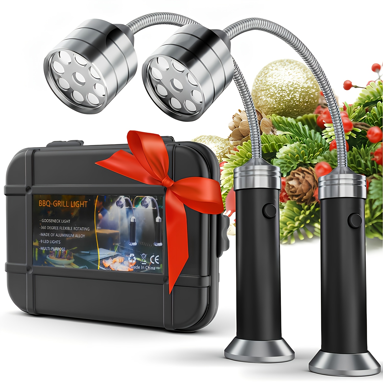 TEMU 2 Pack Barbecue Grill Light | Bbq Accessories For Outdoor With Magnetic Base, 360 Degree Flexible Neck, Metal, Polished Finish, Dry Battery