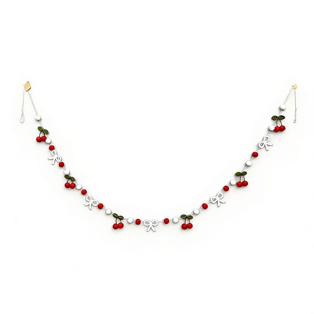 Cherry Bow Garland Banner, Cute Pink Red Fruit Bead Decoration