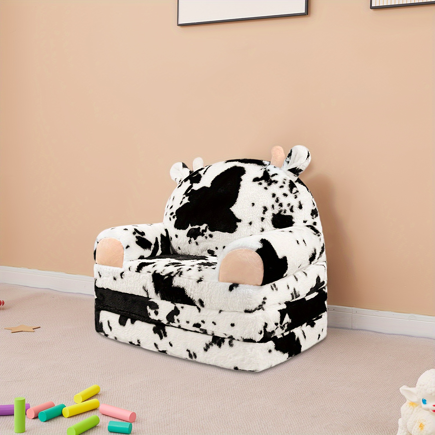 

Toddler Chair Plush With Removable Cover, Kids Sofa To Lounger, Comfy Kids Couch For Kids Months, Toddler Recliners For Kids(milk Cow)