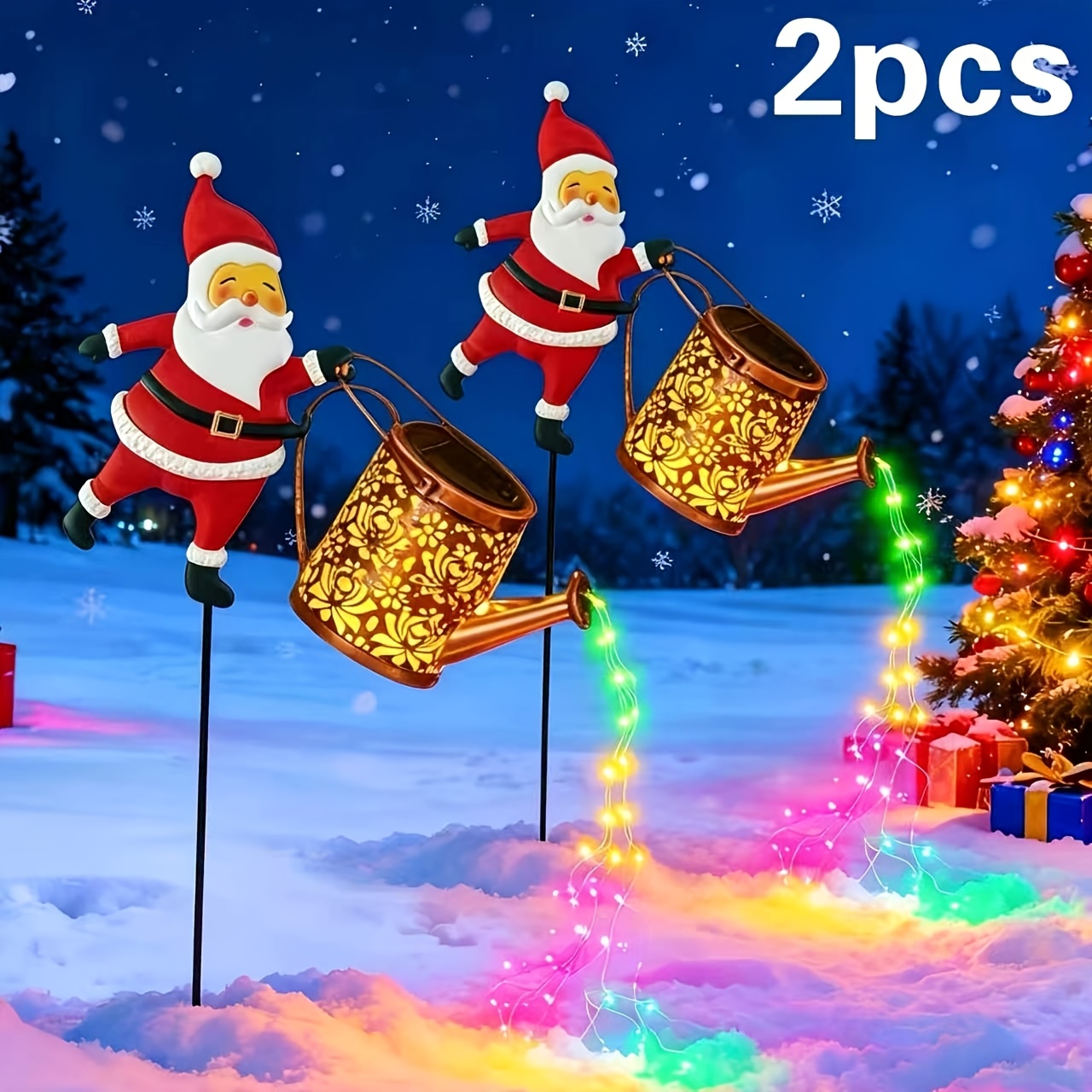 TEMU 2pcs Outdoor Christmas Decorations, Ip55 Solar Outdoor Lanterns, Solar Santa Teapot Light, Solar Garden Lights Outdoor, Home Christmas Decor,