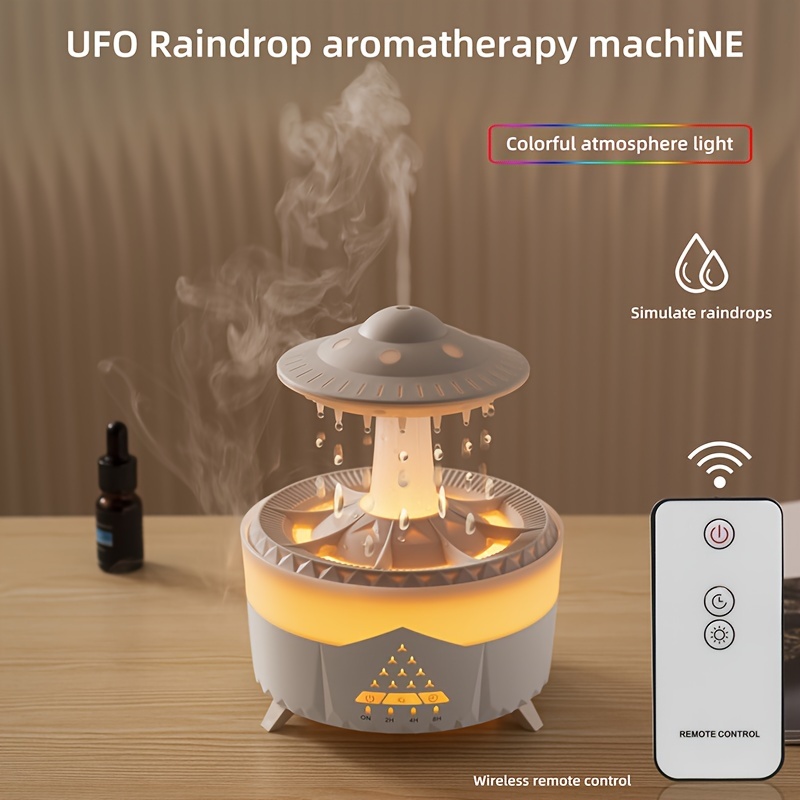 Luftbefeuchter, Aromamaschine, Wolken-Wassertropfen-Design, mit buntem Nachtlicht, 325 ml Fassungsvermögen_voghion.com