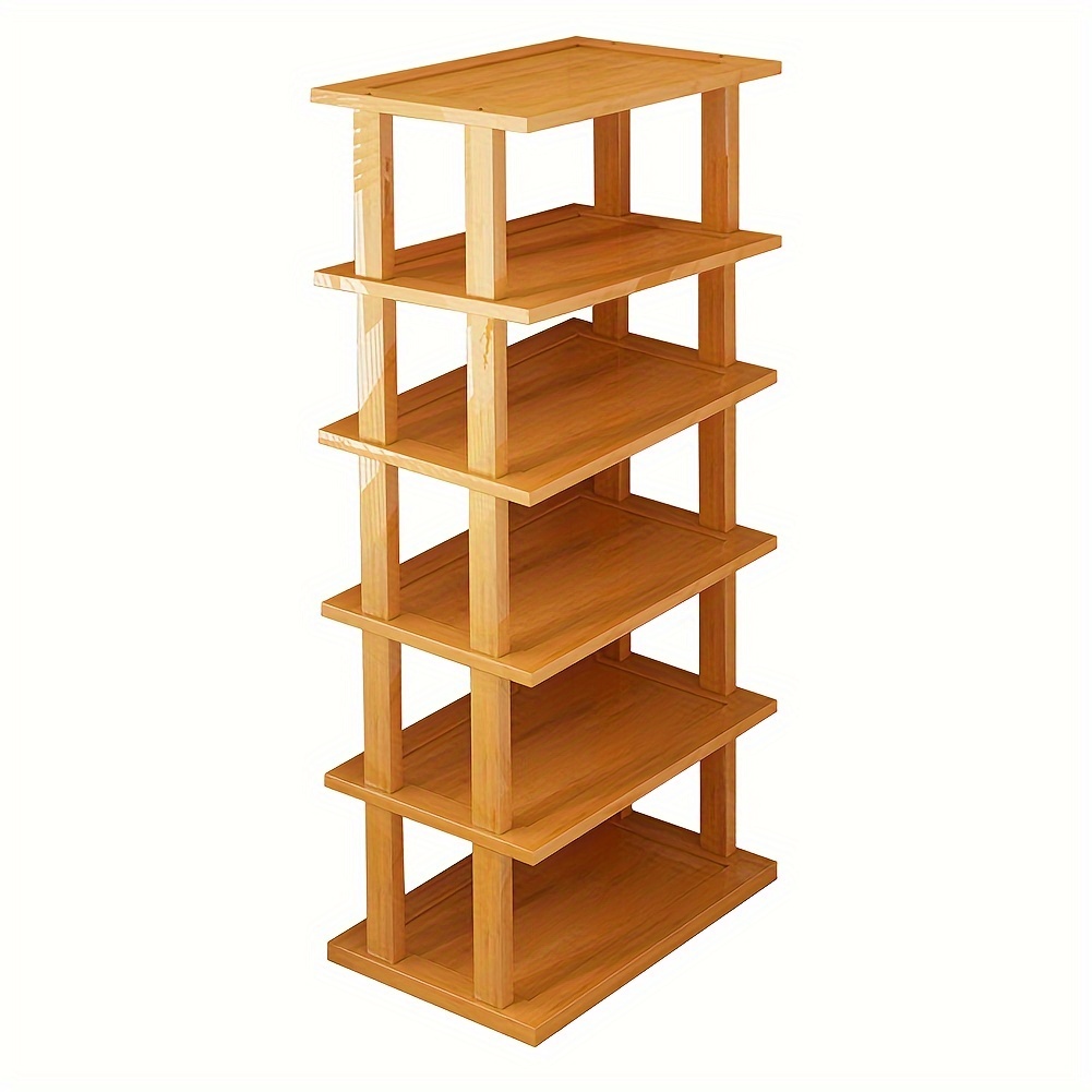 

1pc 6-tier Bamboo Shoe Rack, Space-saving Corner Stand Shelf, Casual Style Household Storage Organizer For Entryway Hallway, Home Storage And Organize, Home Essential