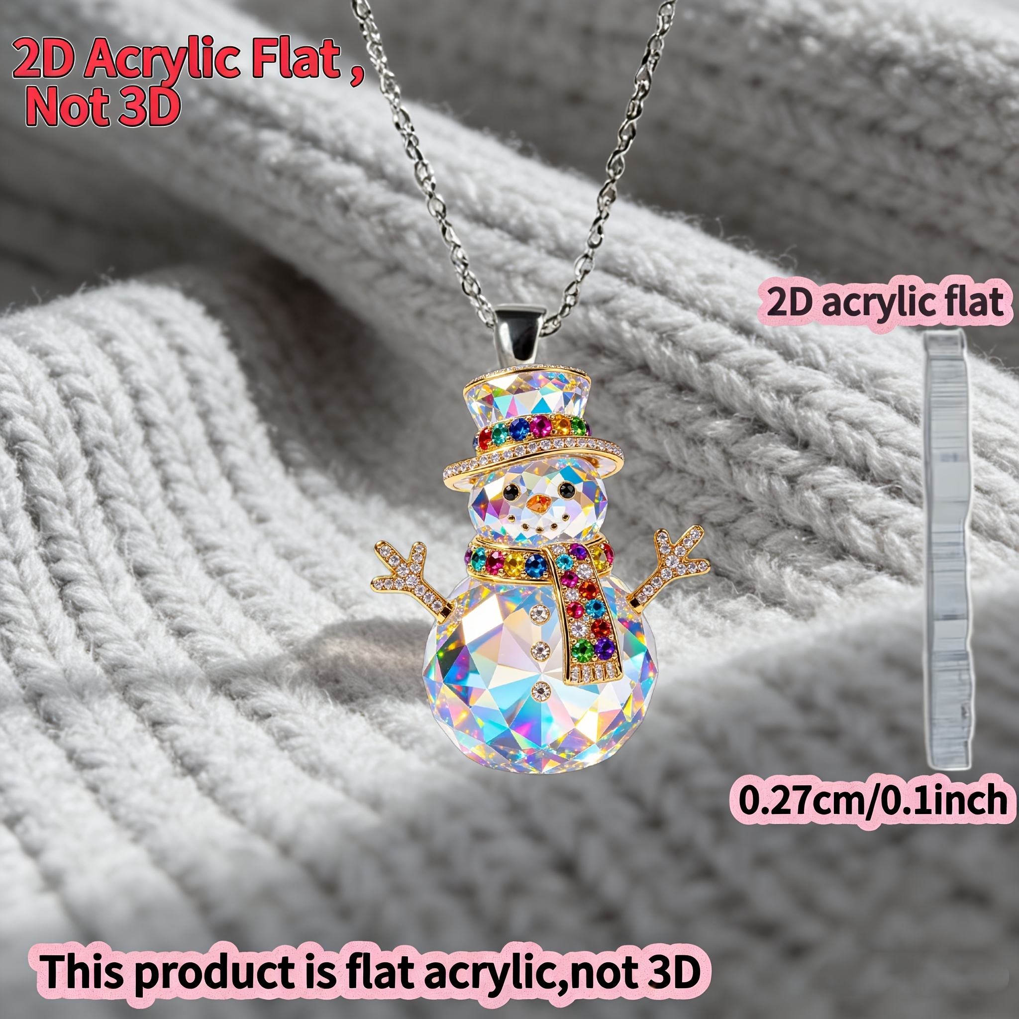 TEMU 2d Flat - [2d Flat] 1pc, 2d Acrylic Snowman New Women's Necklace, Pendant Fashion Sweater Chain, Birthday Party Gift, Ideal Holiday Present