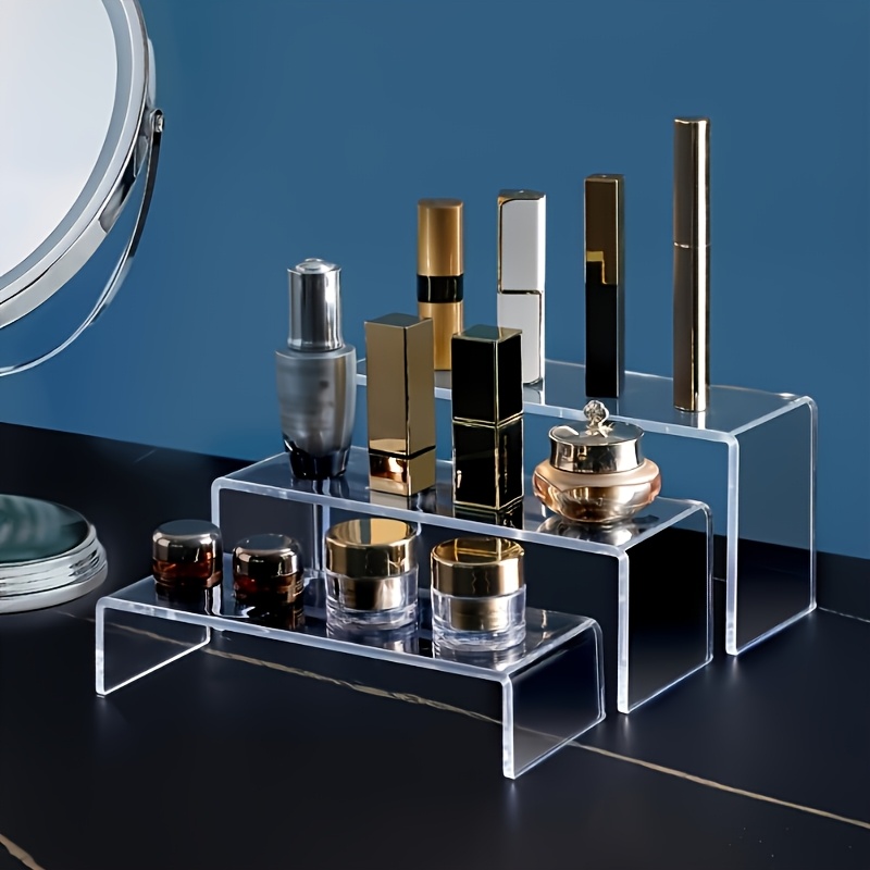 3pcs Modern Minimalist Acrylic Transparent Display Stand, Home Desktop Decorative Display Stand, Tiered U-Shaped Display Stand, Reusable, Suitable for Organizing And Displaying Figurines, Small Statues, Perfumes,  , Standing Shelf