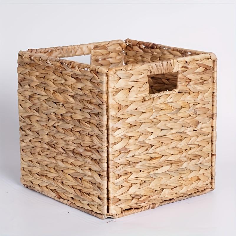 TEMU 1pc Hyacinth Wicker Baskets Woven Baskets For Storage Baskets For Shelves Water Hyacinth Wicker Storage Cub Natural Rattan Basket For Towels,