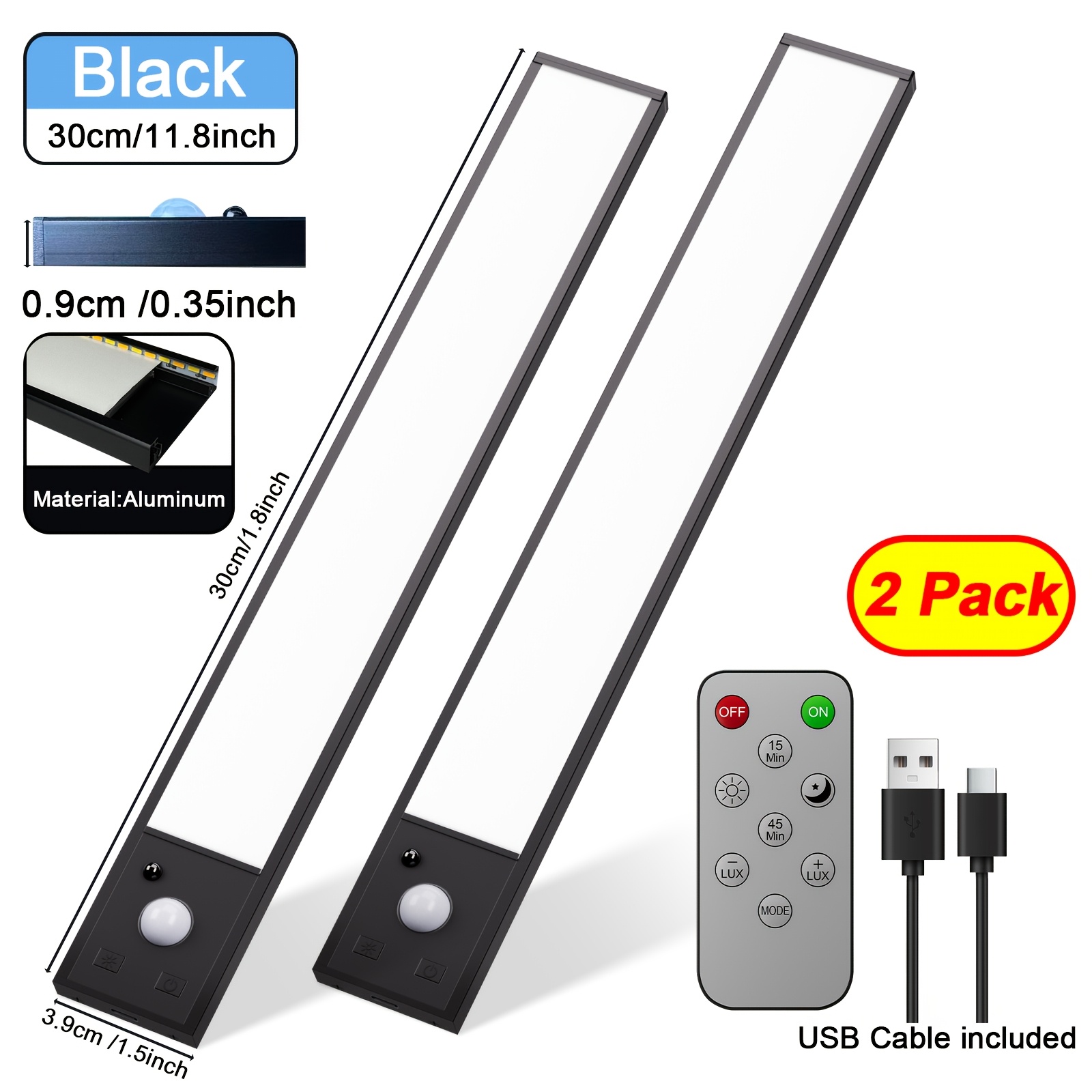 TEMU 2pcs Motion Sensor Under Cabinet Lights, 3 Color Temperatures Wireless Usb Rechargeable Night Light, Indoor Closet Lights, Stick-on Anywhere