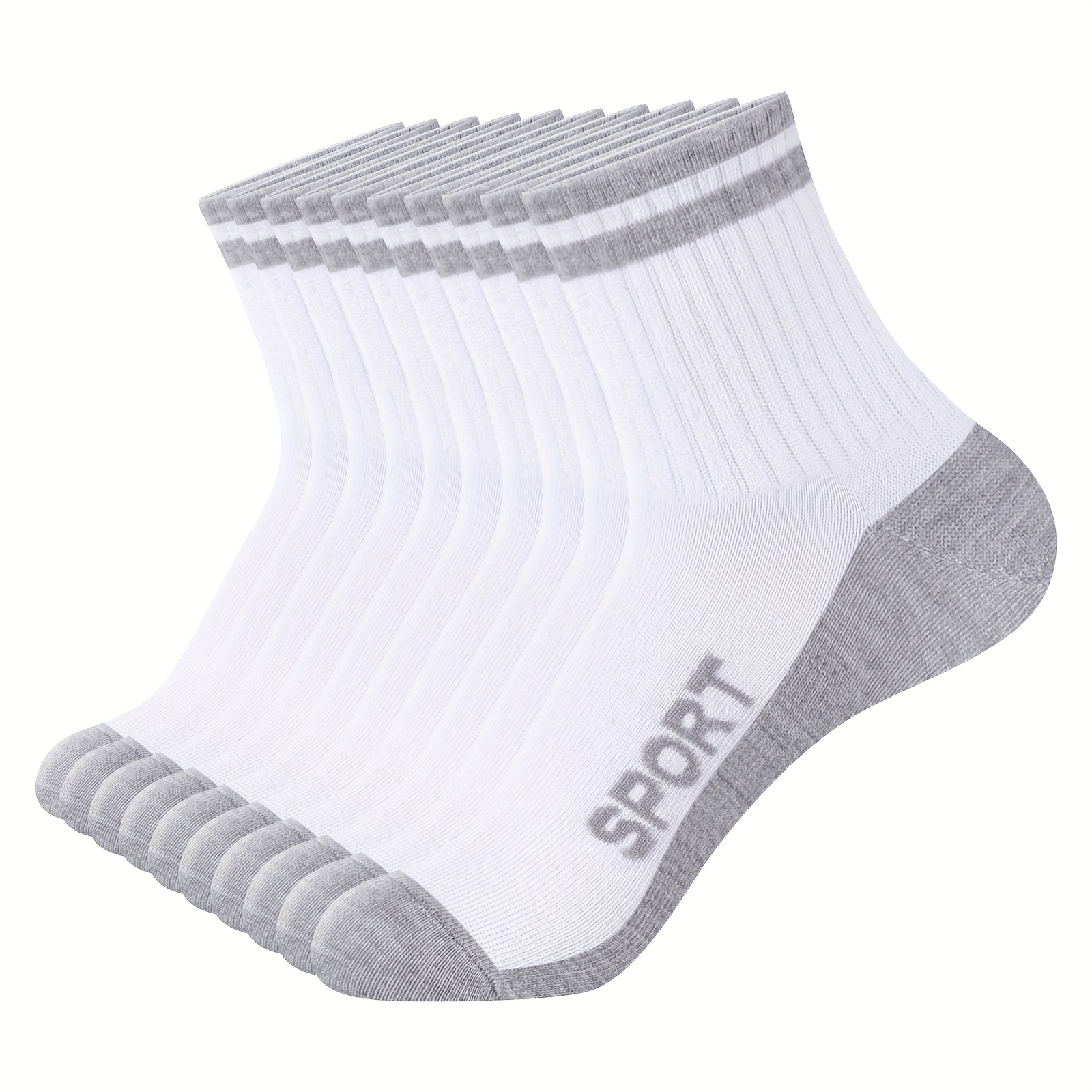 TEMU 10 Pairs Givegift Men' Mid Crew Socks - Breathable Ribbed Cuffs, Contrast , For Sports, Outdoor & Casual Wear (), Sporty Ribbed Cuffs | Material, Grip Socks