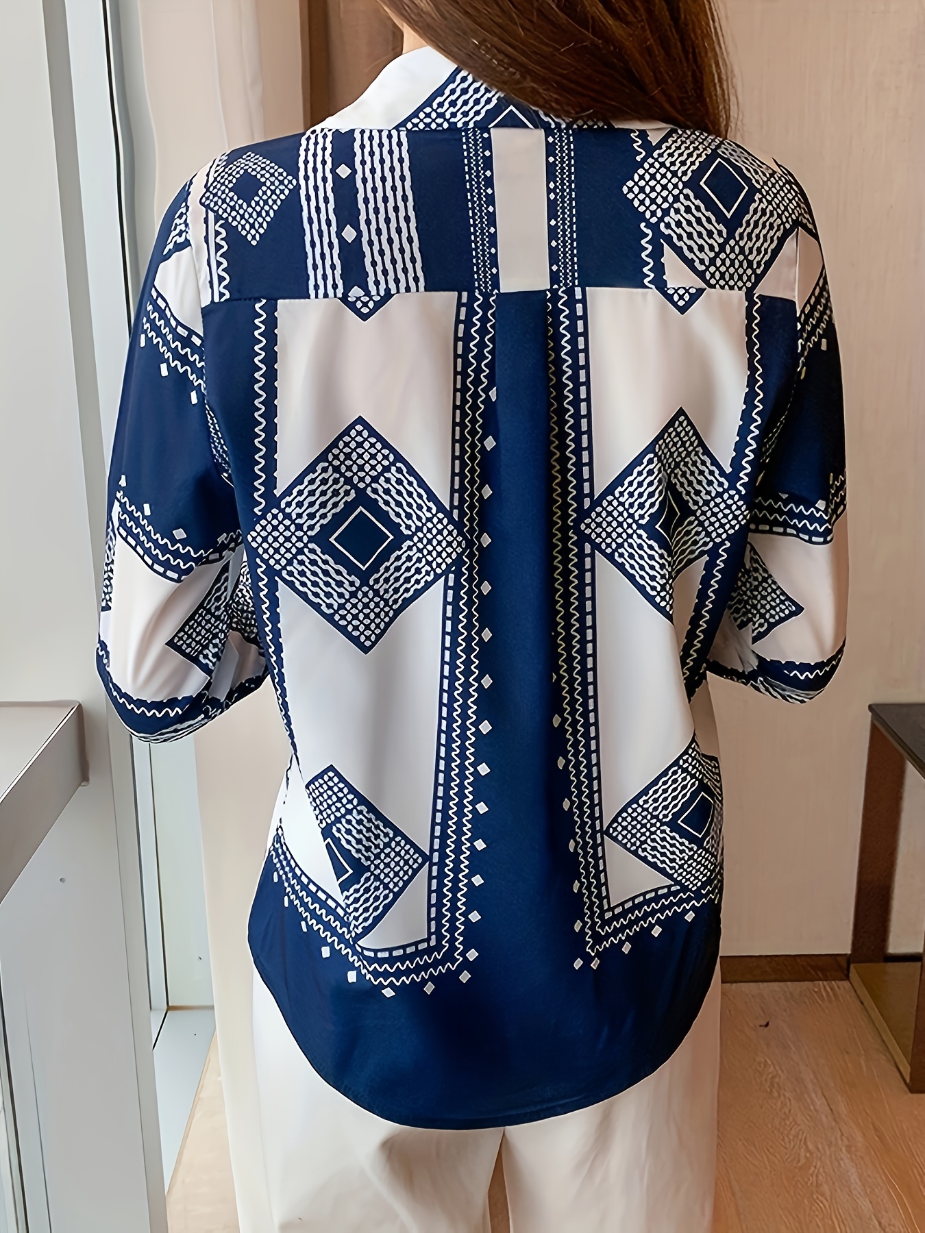 Camisas estampadas de estilo europeo y americano para primavera y verano, con diseño de cuello y mangas largas, perfectas para uso casual o para ir al trabajo