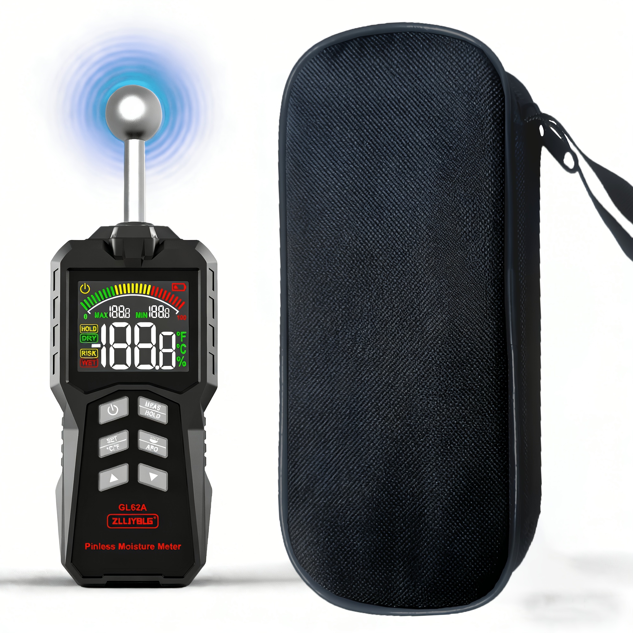 TEMU Detector de Humedad Esférico ZLLJYBLG, de Definición a Color de 3 Pulgadas, con Bolsa de Tela, de Profundidad de 20-40 mm, Adecuado para Madera,