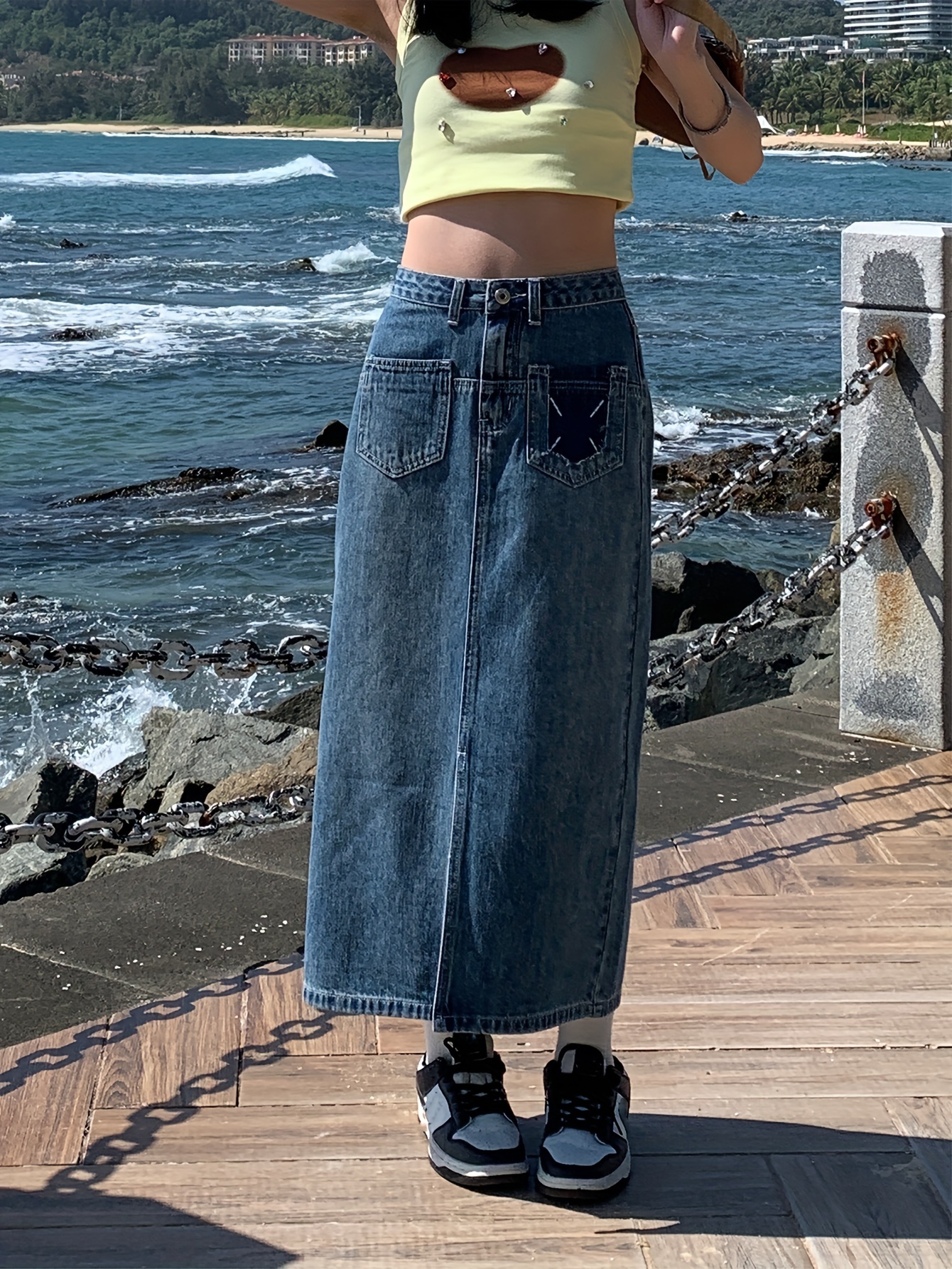 gonna jeans donna vita vintage aderente lunghezza midi Temu Italy