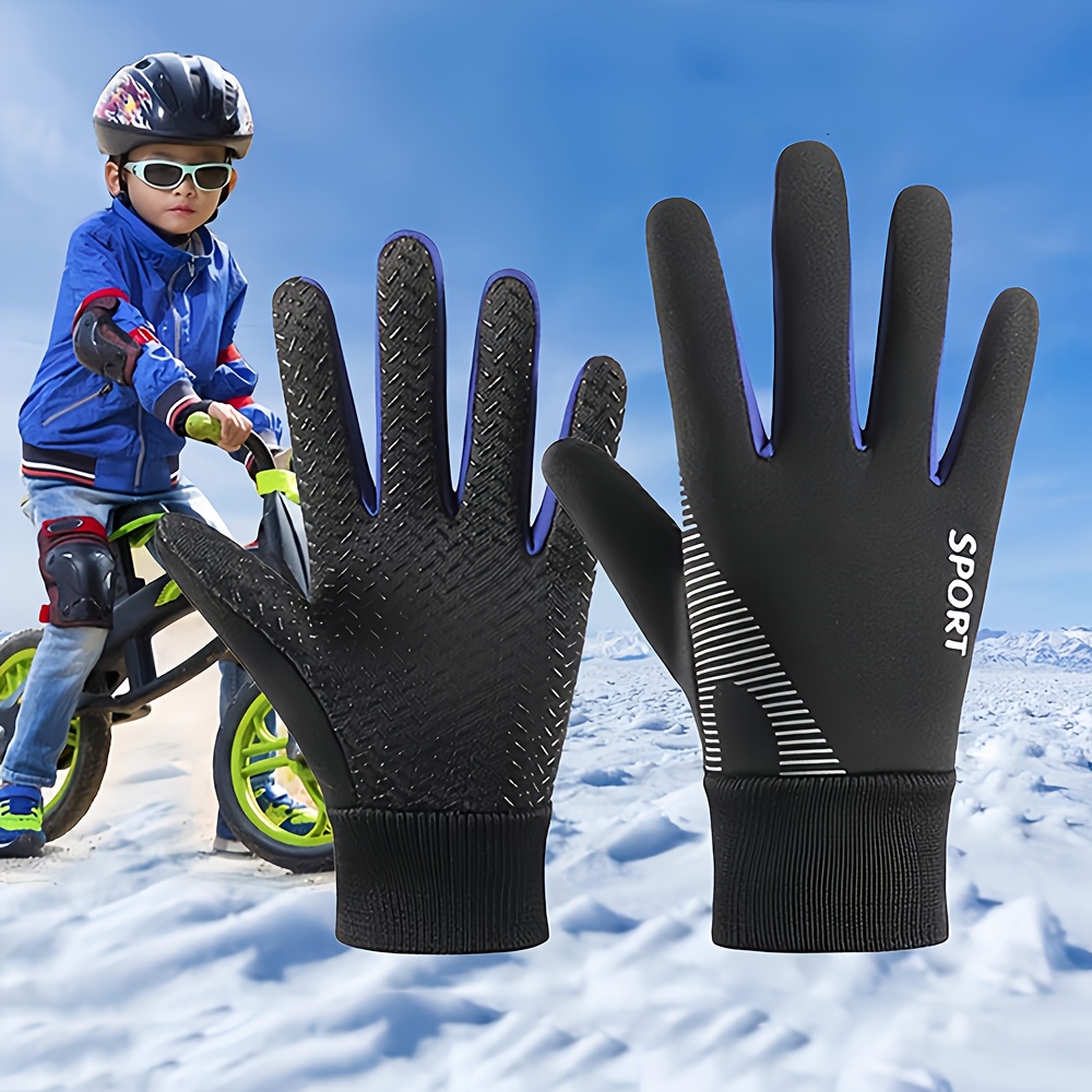 1pc Winter Snowy Youngsters' Gloves - Warm Fleece-Lined, Thickened Design for Boys & Girls, Five-Finger Use with Ribbed Cuff & Cut-Out Handles, Perfect for Skiing, Cycling & Outdoor Play (Mixed Colors), Youngsters Winter Gloves, Sleek Youngsters'S Gear
