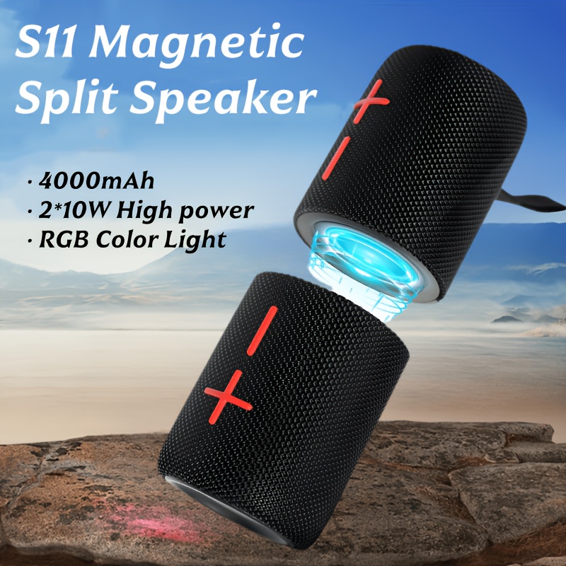 TEMU S11 Bt Speaker - 2-in-1 Magnetic Wireless Speaker - Magnetic Speaker With Rgb Lighting Effect, Magnetic Detachable Design, & Powerful , 20w Tws,