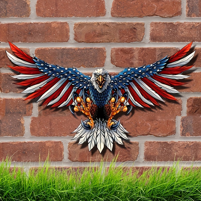 

American Flag Eagle Metal Wall Art, Patriotic Iron Emblem, Indoor Outdoor Wall Decor Craft, Symbolic Usa Flag Design Metal Wall Sign