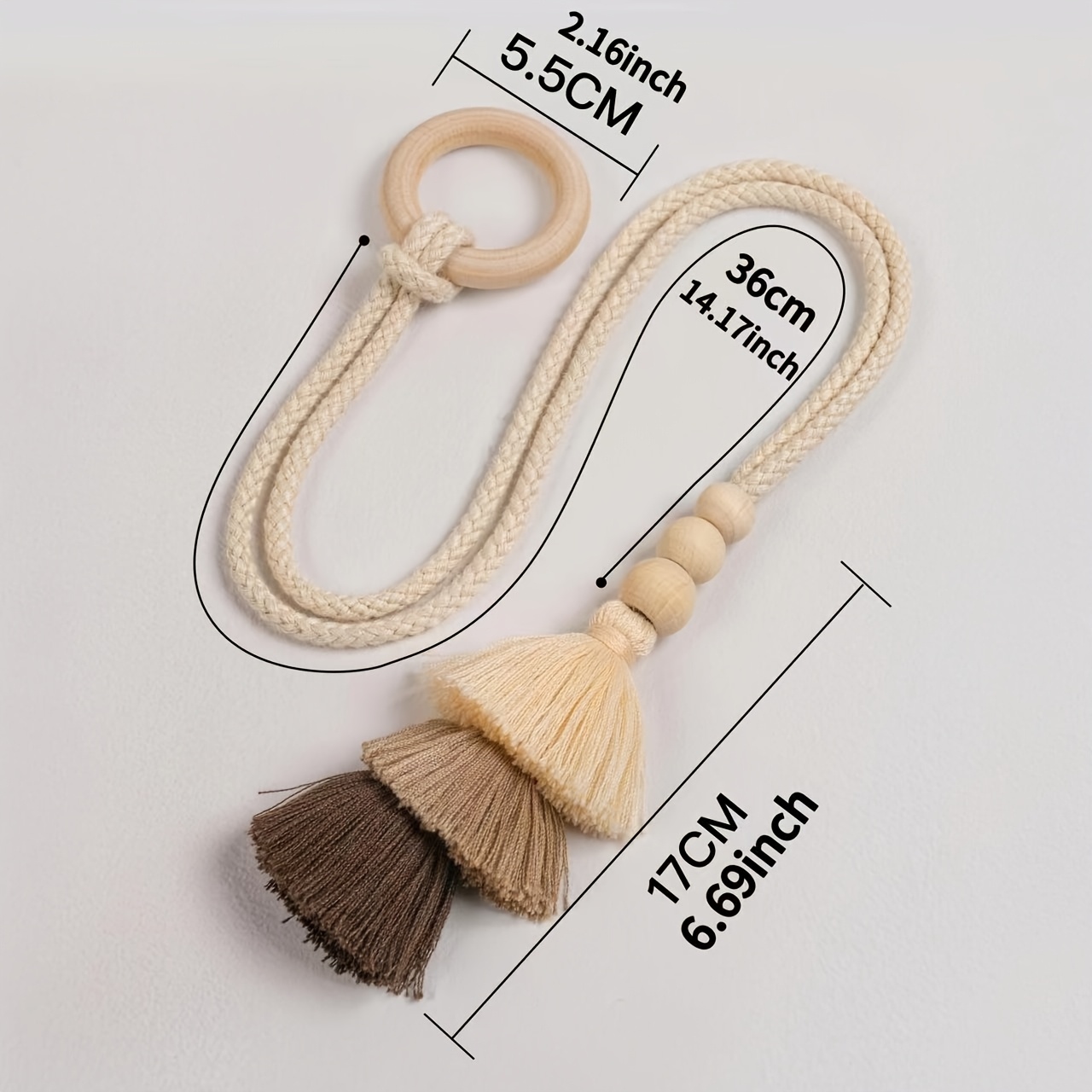 2pcs, Anneau de rideau en bois avec pompon, Style bohème, Anneau de rideau en fil de luxe léger haut de gamme, 2 pièces par paquet