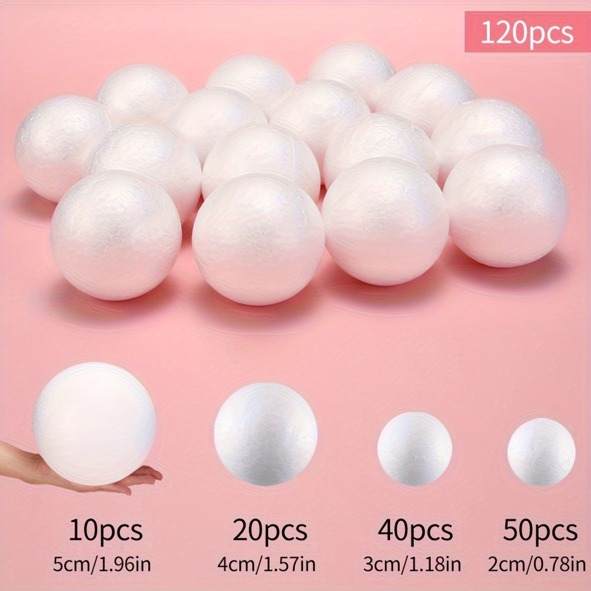 Craft Foam Balls Pack Of 120pcs, Smooth Polystyrene Foam Balls, For Decorating Art And Crafts, White