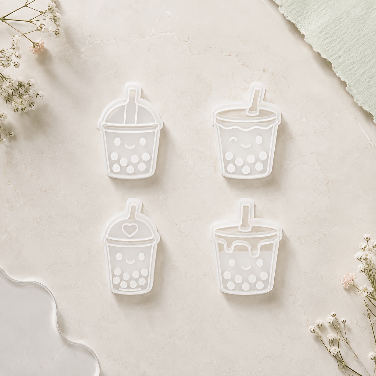 TEMU 4pcs Pearl Milk Tea Polymer Clay Cutter, Various Pearl Milk Tea Clay Molds, Pearl Milk Tea Shaped Clay Molds, Suitable For Christmas, Halloween,