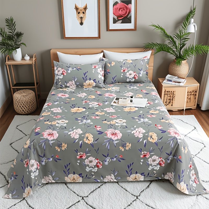 TEMU 1pc Bed Sheet. Dark Peony Floral Print Bed Sheet, Pillowcase Not Included