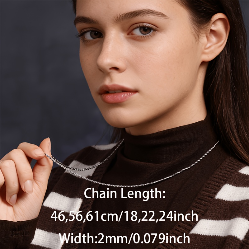 Image of 925 Sterling Silver Women's Necklace, 2mm Rope Chain, , Y2k Style, Hypoallergenic, Nickel-free, Women's Jewelry, Mother's Day Gift, Valentine's Day Christmas Gift, Exquisite Gift Box Packaging