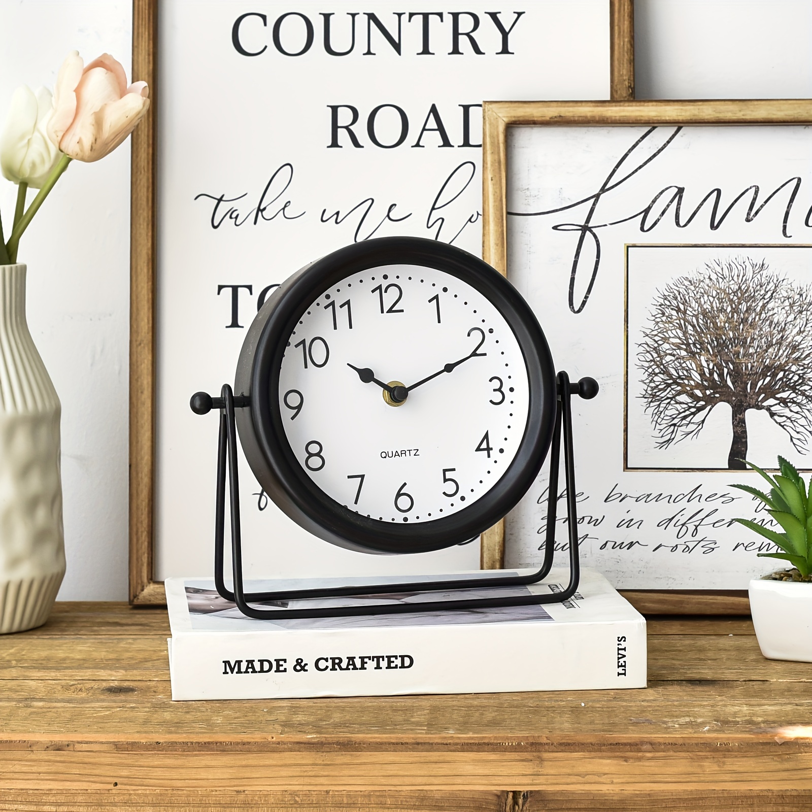 reloj mesa vintage negro soporte reloj decorativo escritorio Temu