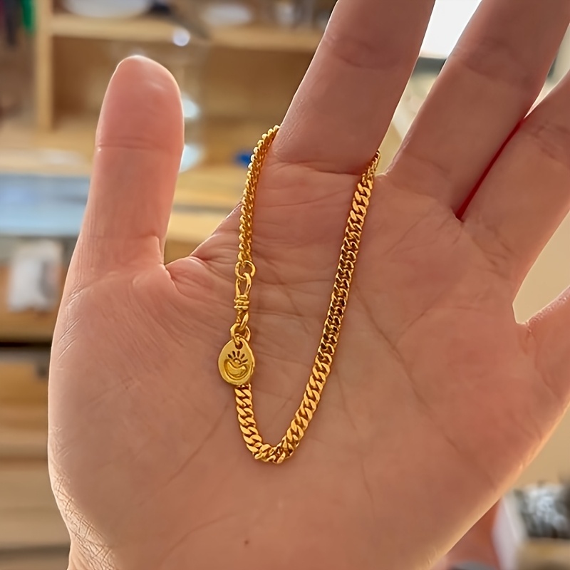 TEMU Pulsera de cadena de eslabones tipo acero con colgante chapado para mujer - Estilo vintage/coreano, adecuada para uso diario, fiestas, regalo de