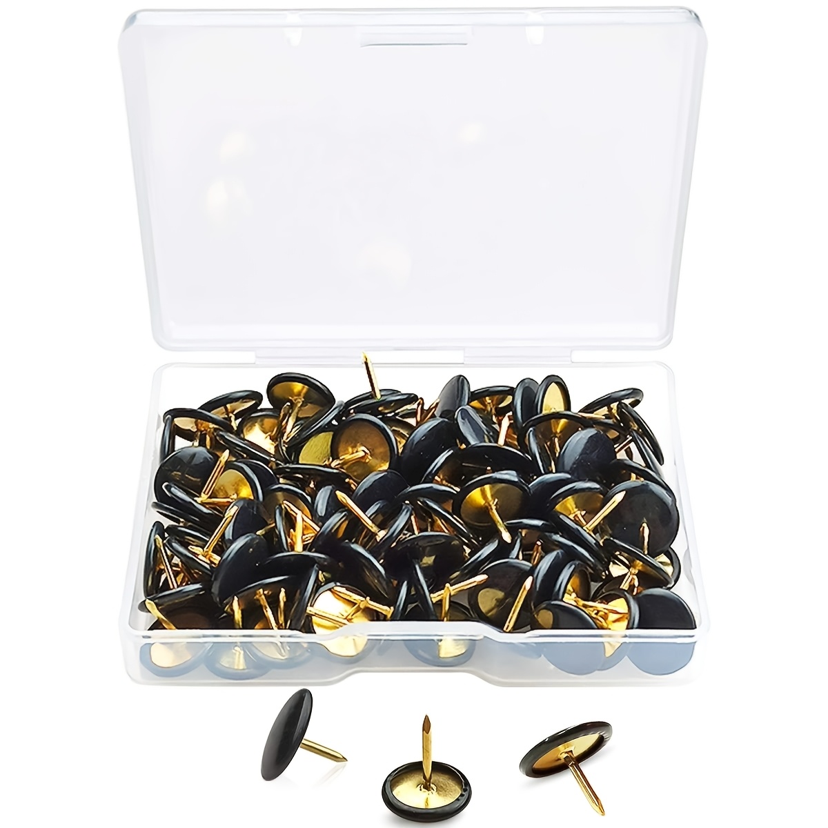 Image of 120pcs Black Push Pins, Thumb Tacks, Board Pins For Cork Board, Push Pins For School, Office, Map, Photo Wall, Cork Board Bulletin Board