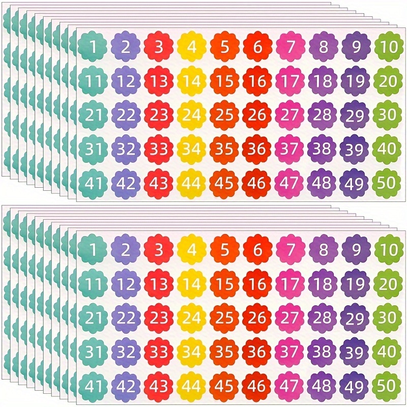 

500 Number Stickers 1-50, 10 Continuous Number Labels Self-adhesive Waterproof Residue-free Number Stickers, Suitable For Office, Classroom, Indoor, Storage Box