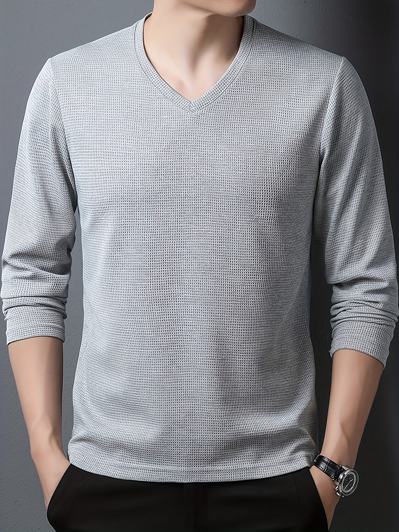 men' color long sleeve v neck t shirt suitable spring Temu