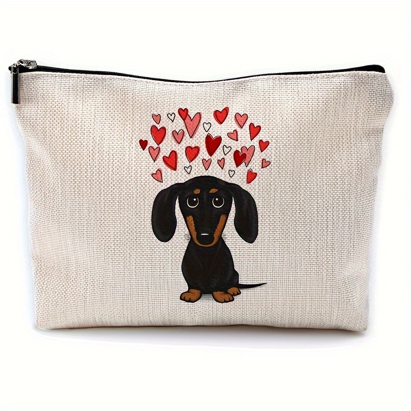 

Dachshund Fabric Makeup Bag - Travel Toiletry Cosmetic Pouch For Women - Dachshund Lover Gifts - Valentine's Day Themed Dachshund Mom Gifts