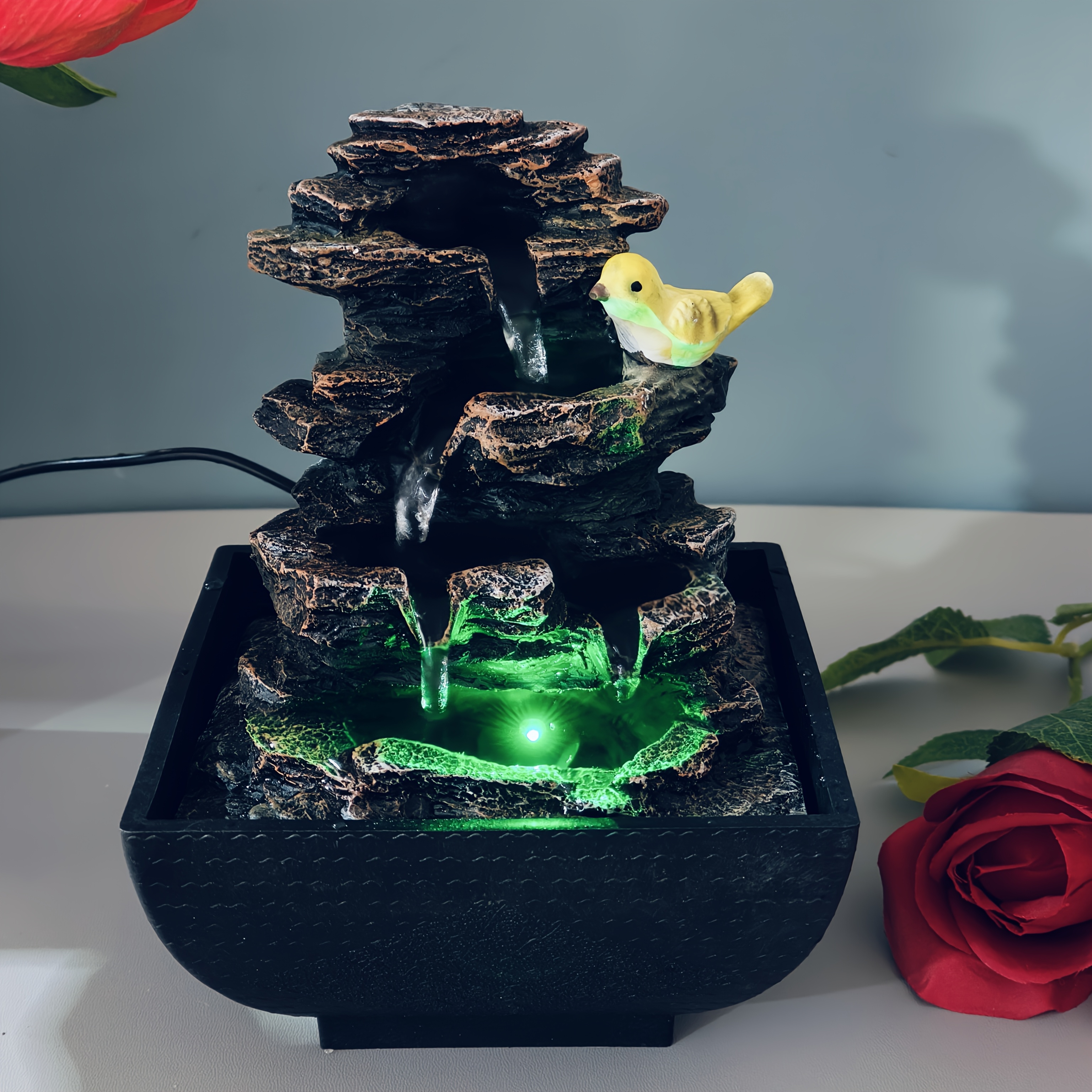 1 set of resin color-changing light imitation landscape fountain, bird rockery fountain, desktop placement creative USB power design, suitable for home and office decoration, suitable for business and Christmas, Valentine's Day, Thanksgiving and housewarming gifts