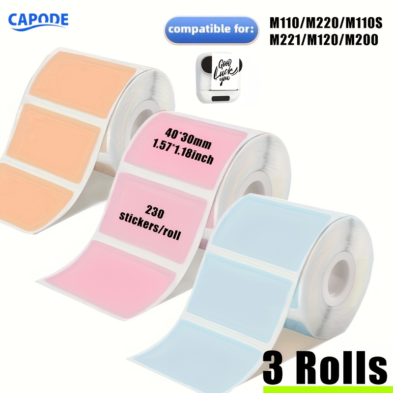 Colorful 3-roll Pack, 230 Stickers Per Roll - 1.57"x1.18" (40x30mm) Compatible With M110/m221/m220/m120/, For Barcode/address/mailing/label/commercial/home Use