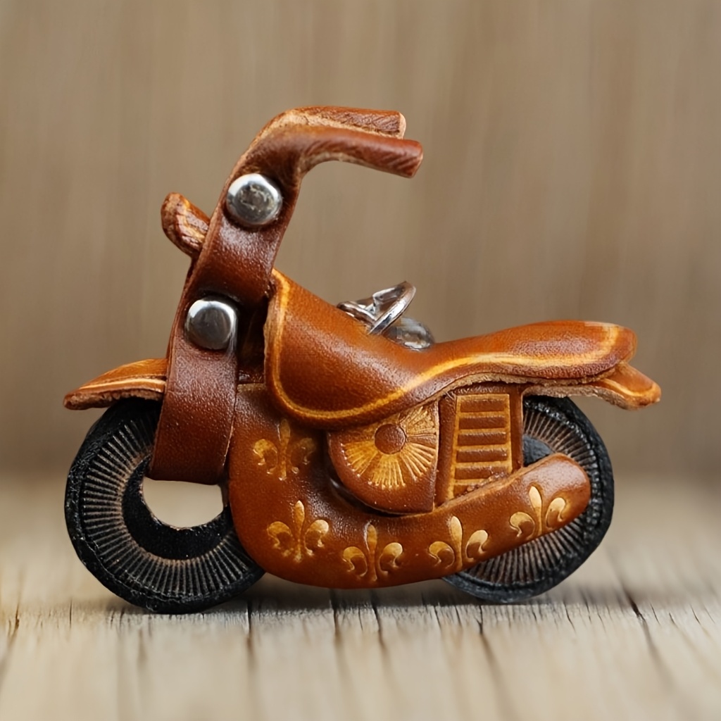 TEMU Handcrafted Premium Leather Creative Vintage Motorcycle Keychain, Bag Charm, Backpack Accessory, Perfect Gift For Men And Love Motorcycles Or Bicycles