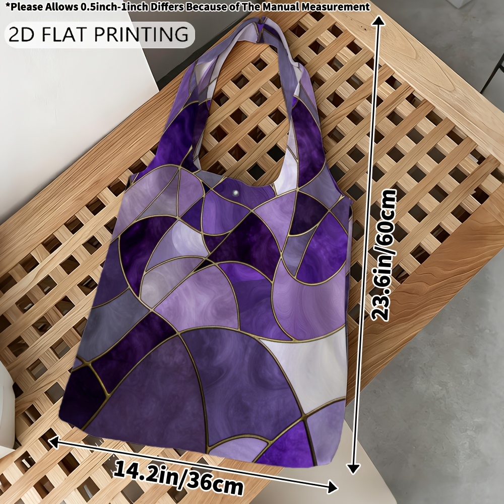 TEMU 1pc Bag, Abstract Purple Swirl Mosaic Pattern, Daily Bag, Women's Casual Tote Bag, Reusable Shopping Grocery Bags, Tote Bag Aesthetic Handbags