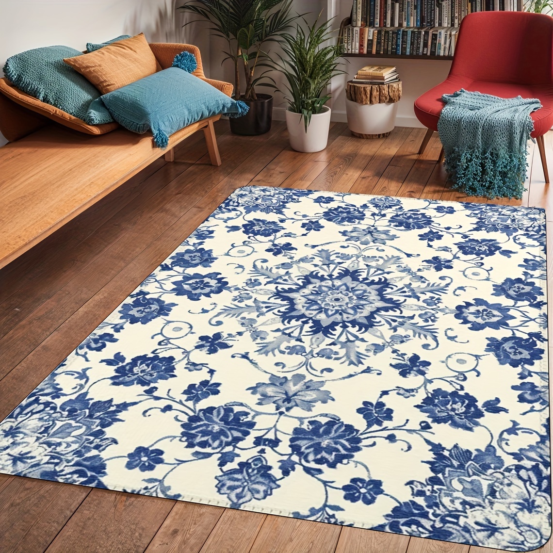 

Vintage Chinese Porcelain Pattern Soft Non-slip Stain-resistant Area Rug - Braided Weave, Lightweight, Hand Washable Polyester Mat For Living Room & Kitchen - 480gsm, 1cm Thick - 1pc