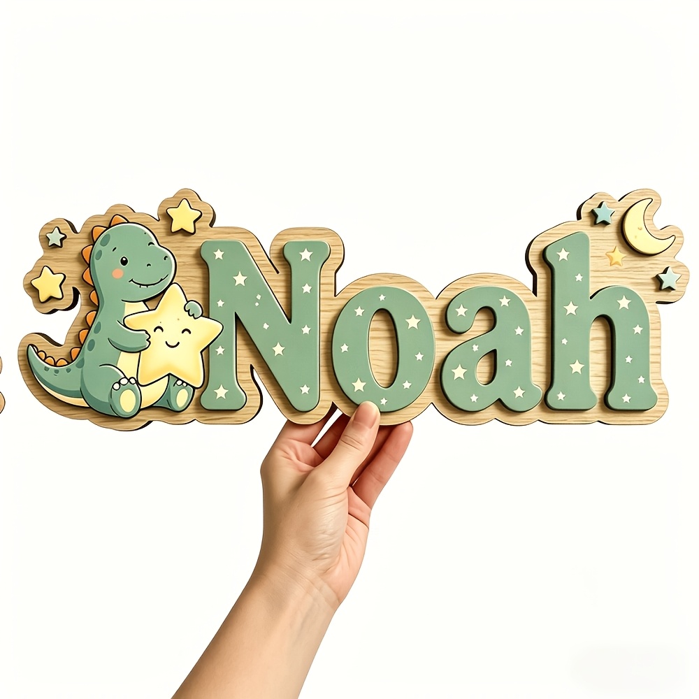 Custom 25Cm Noah's Ark Dinosaur Starry Night Wooden Plaque