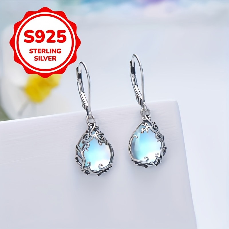 

1 Pair Of Drop Earrings 925 Sterling Silvery Hypoallergenic Jewelry Inlaid Vintage Design For Women Dating Gift, , Graduation & Birthday Gifts, 3.2g