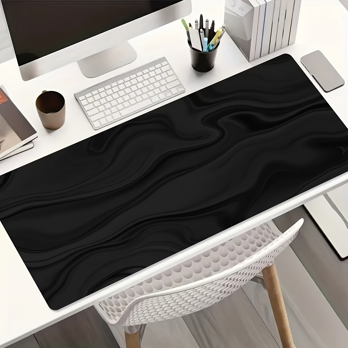 TEMU 1pc Extra Large Mouse Pad Laptop Keyboard Mat - Black Marble Pattern - Hd Printed Desk Protector Pad, Gaming Accessory, Decorative Desk Mat -