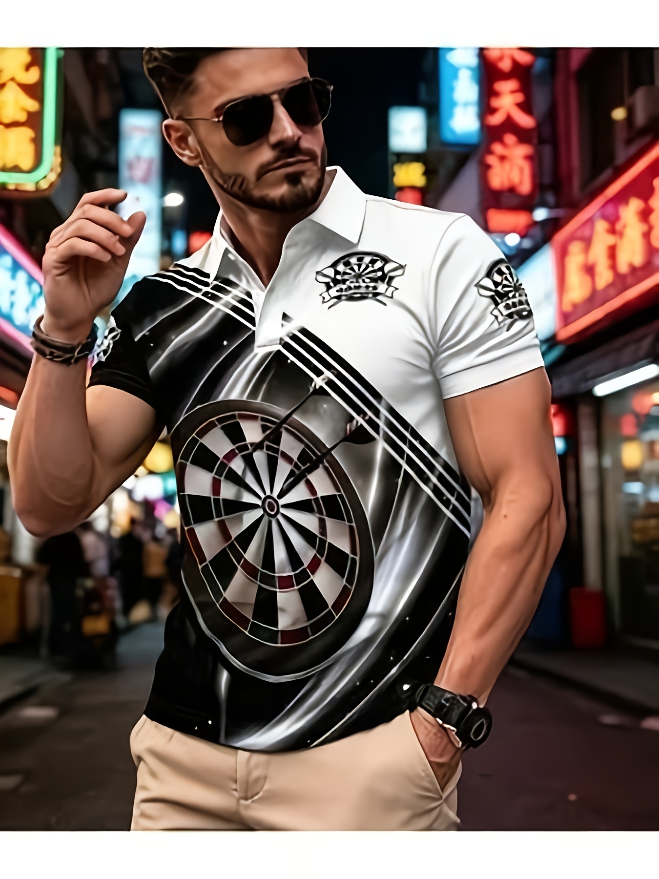 immagine dell'articolo [design stampato - non  ]   da   con stampa completa a   di freccette, camicia   a maniche corte casual con  