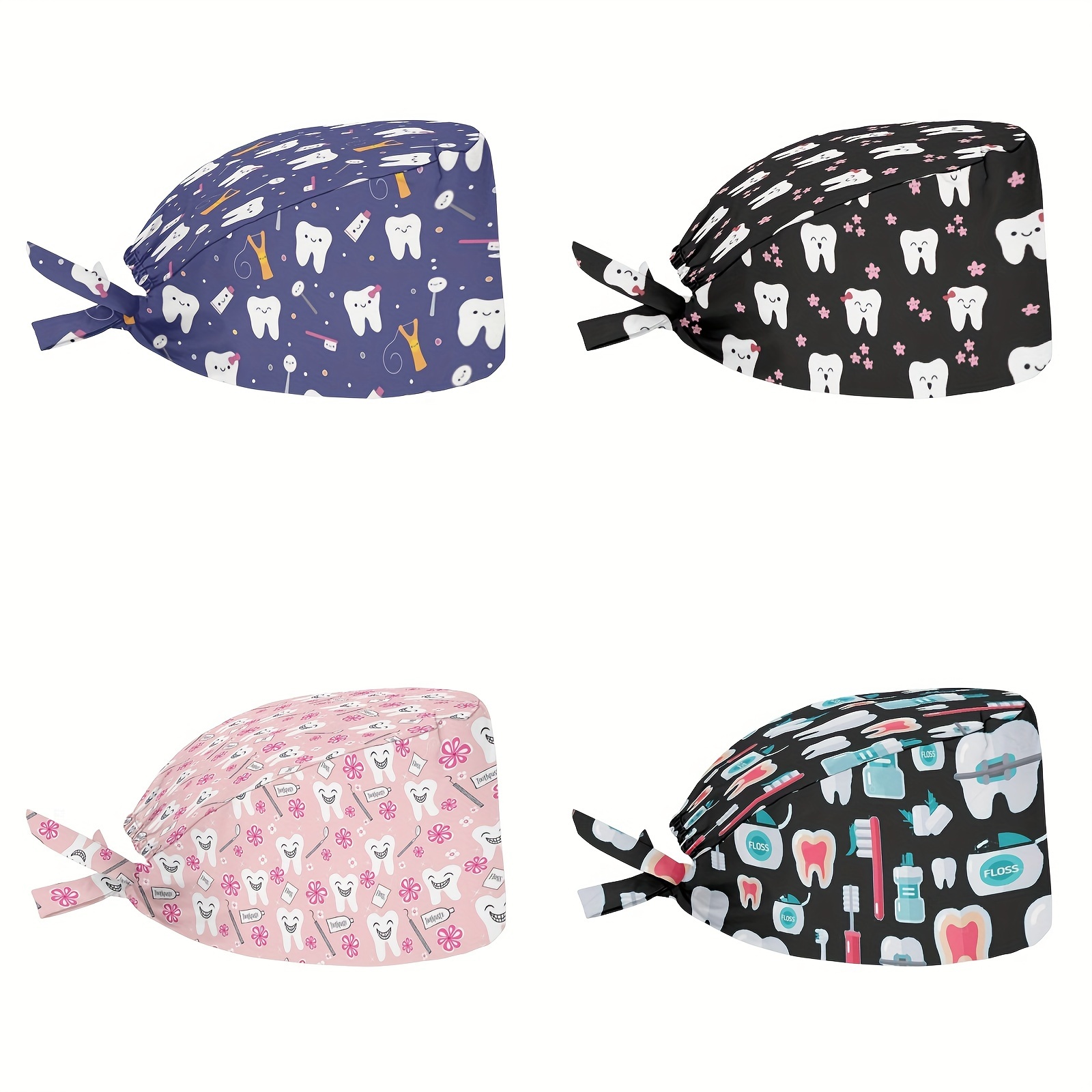 

Nurse Cap With Dental Theme Print, Adjustable Closure, Lightweight And Breathable, Random Pattern Placement