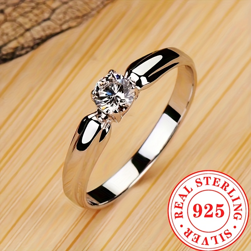 

2.2g 925 Pure Silvery 4- Setting Round Zirconia Classic Simple Ring For Bride Engagement And Wedding High-end Jewelry Valentine's Day Gift