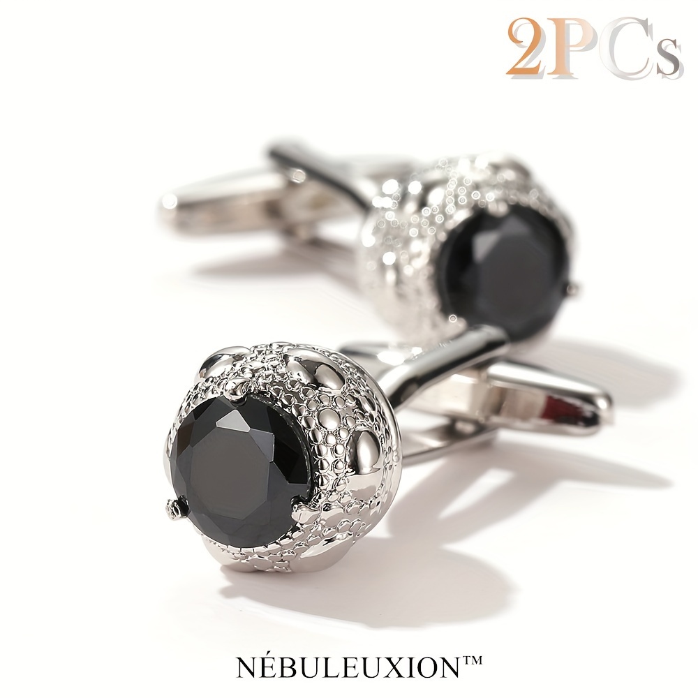 Premium Light Luxury Cufflinks Set with Black Zirconia, 2pcs