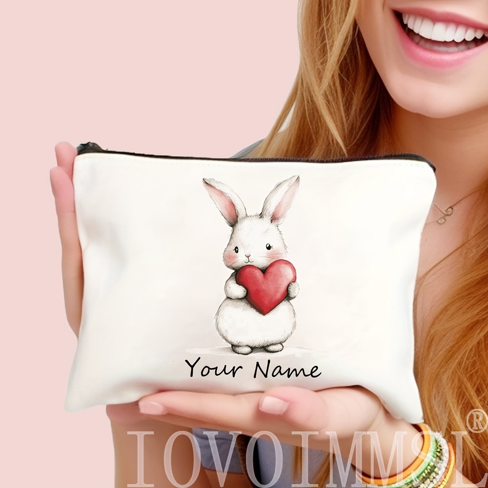 TEMU Borsa da trucco personalizzata cuore, coniglietto - Borsa tote per San - Beauty case, accessori da viaggio - Astuccio - Sacchetto regalo, per