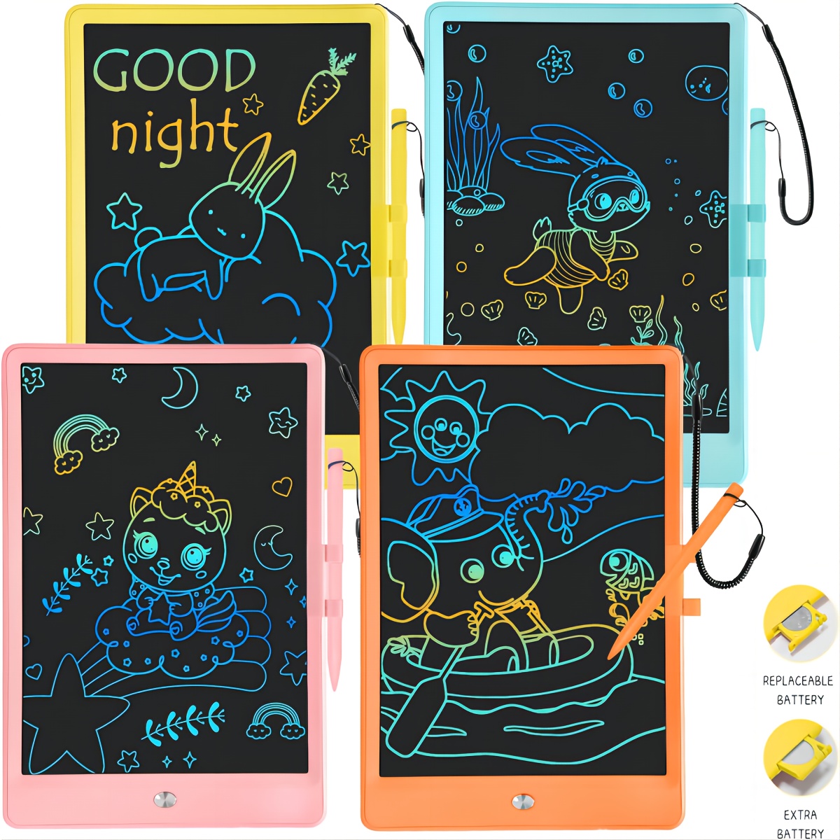

4pcs Mixed Color 10 Inch Dual Battery Lcd Kids Writing Board, Kids Drawing Board, Erasable Sketchboard, Boys And Girls Kids Learning Toys Old 3-12