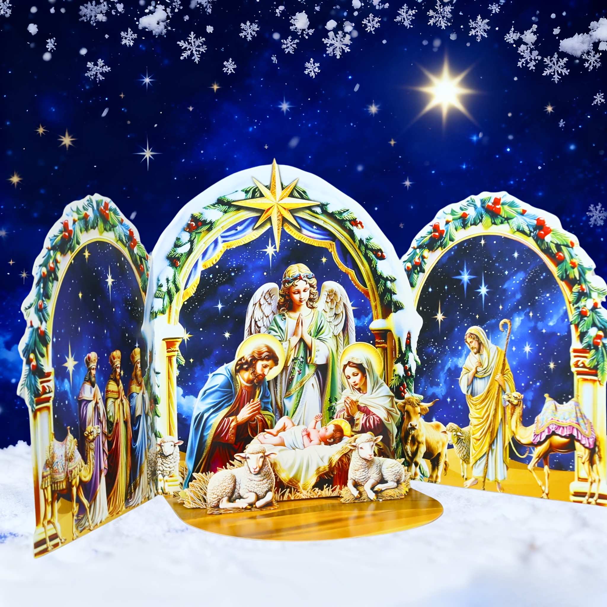 TEMU 1pc Nativity Scene Christmas 3d Pop-up Card Featuring Of, Religious Starry Night & Shepherds Theme Gift, Xmas Keepsake, Festive And Celebrations