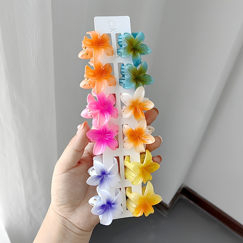 6/12pcs Small - Egg Flower 4cm Hair Grabber Gradient Flowers Vacation Back Head Plate Hair Shark Hair Accessories