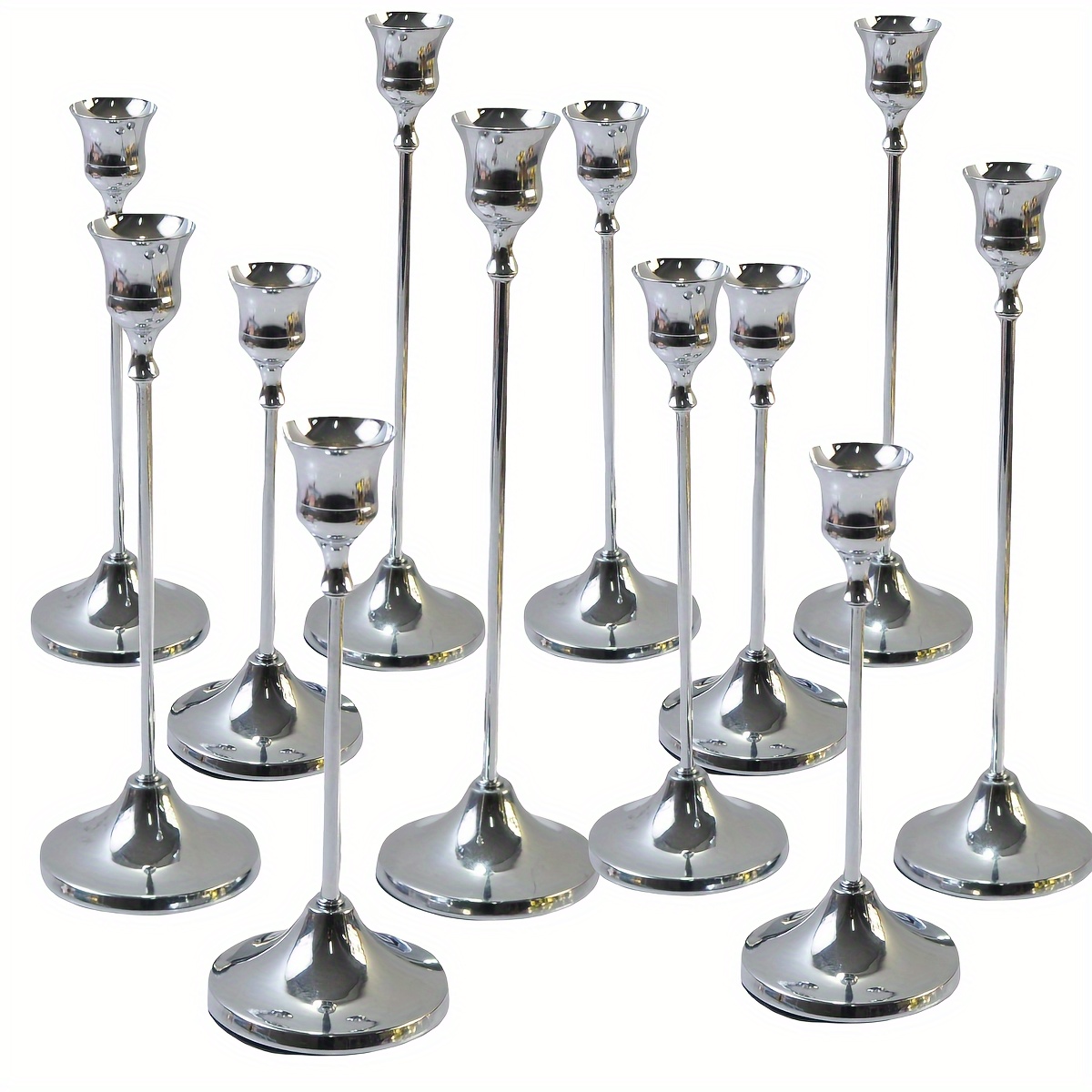 Lot De 4 Bougeoirs Coniques Argentés En Plastique - Pour Bougies électroniques, Décoration Mariage, Maison