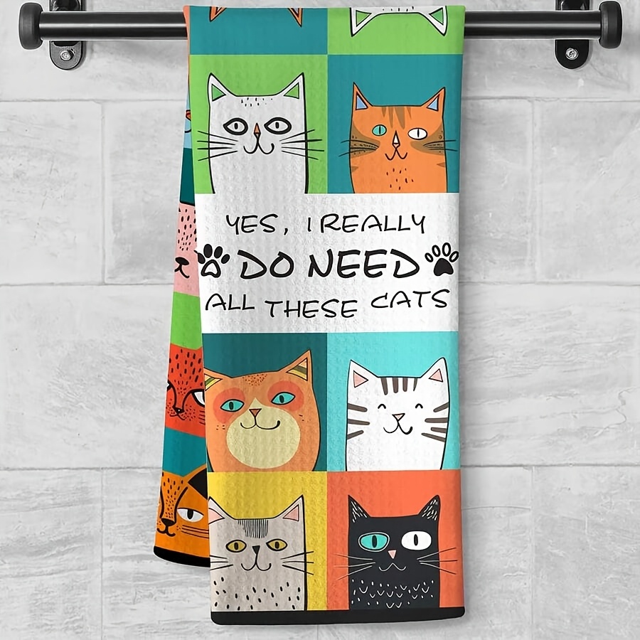 TEMU 1pc/2pcs Cat Kitchen Towels, Cute Cat Pattern, Quick-drying Dish Cloths For Kitchen Decor, Suitable As A Gift For Pet Owners, Gifts For