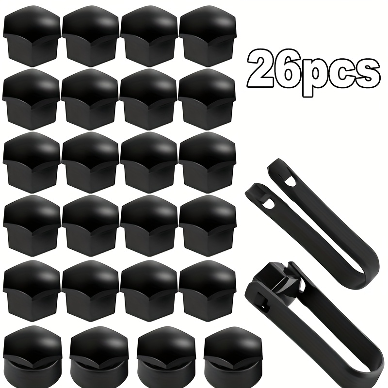 26pcs Wheel Cap & Nut Cover Kit - Matte Black Plastic Wheel With 17mm & 26mm Tire Screw Caps, Wheel Rim Decoration (compatible With, Motorcycles, Suvs, Trucks)